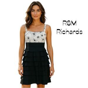 R&M Richards Black White Sequined Sleeveless Dress NWOT Size 8